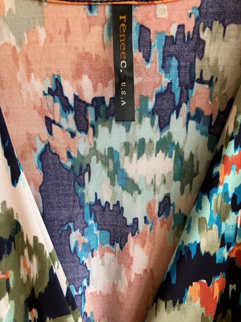 Renee C Abstract Print V-Neck Jersey Wrap Midi Dress Size 3X Floral 3/4 Sleeves - Picture 3 of 12